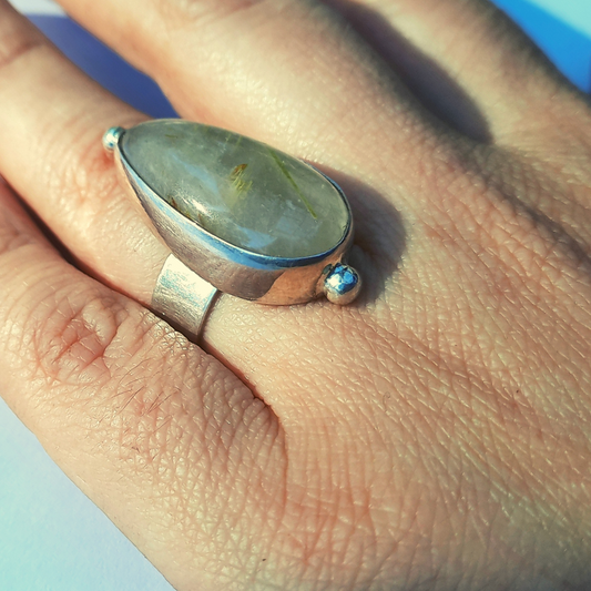 Anillo de Plata 950 con Cuarzo Rutilado Brasileño – Talla 10 (US 5.5) – Pieza única