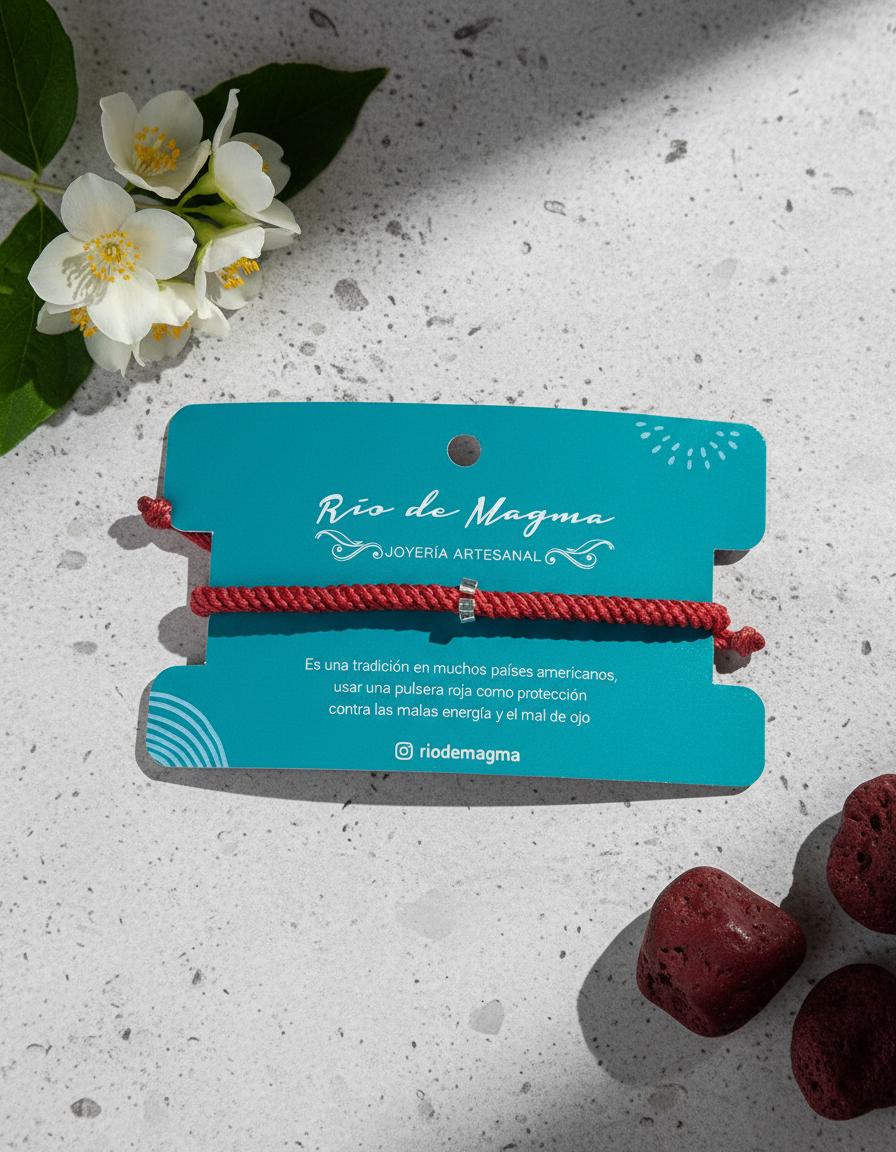Pulsera Roja Tubular de Protección con Plata 950 | Macramé Ajustable Unisex