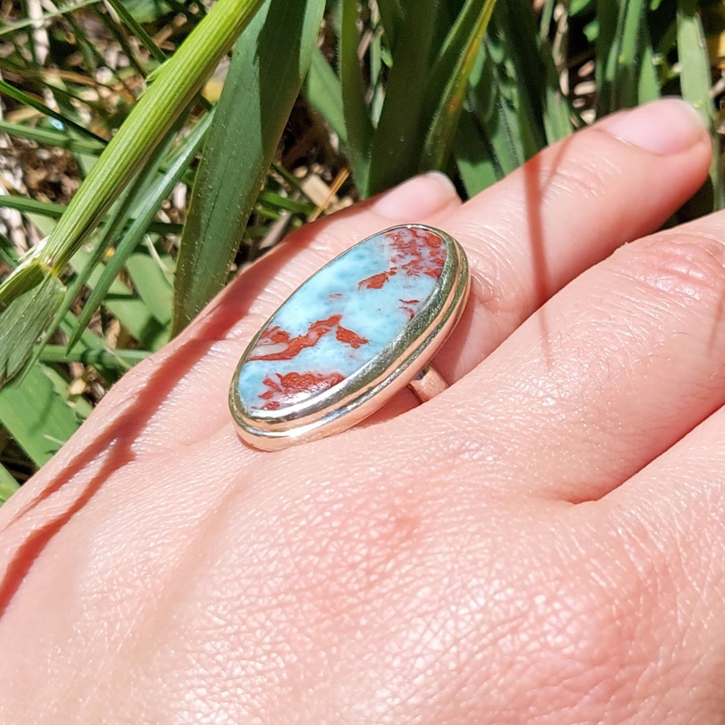 Anillo de Plata 950 con Turquesa Mexicana y Cuprita – Talla 16 (US 7.5) – Pieza única