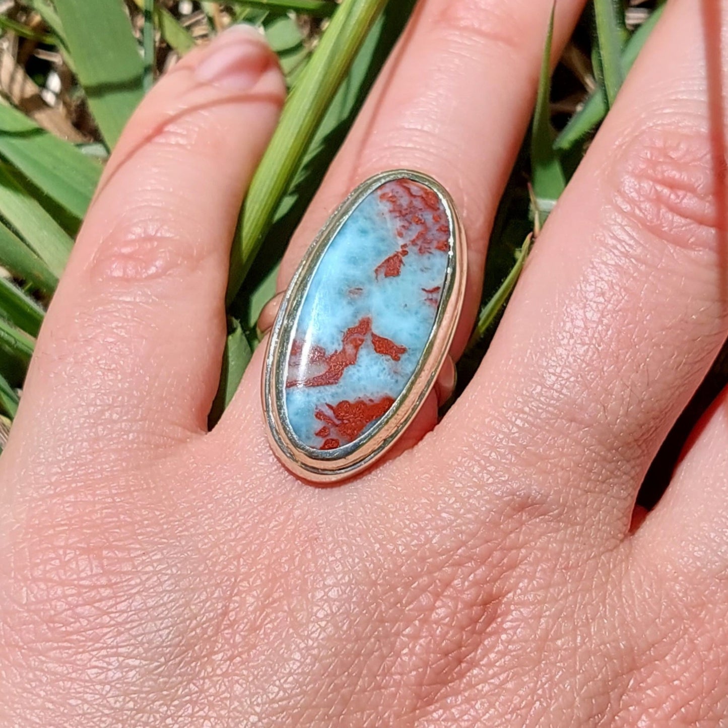Anillo de Plata 950 con Turquesa Mexicana y Cuprita – Talla 16 (US 7.5) – Pieza única