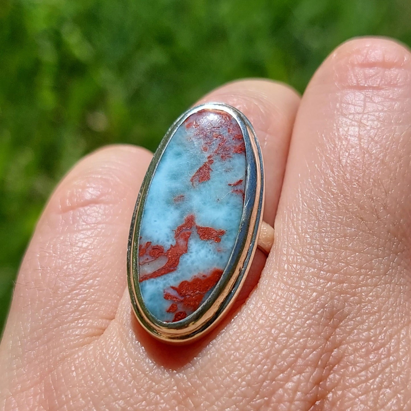Anillo de Plata 950 con Turquesa Mexicana y Cuprita – Talla 16 (US 7.5) – Pieza única