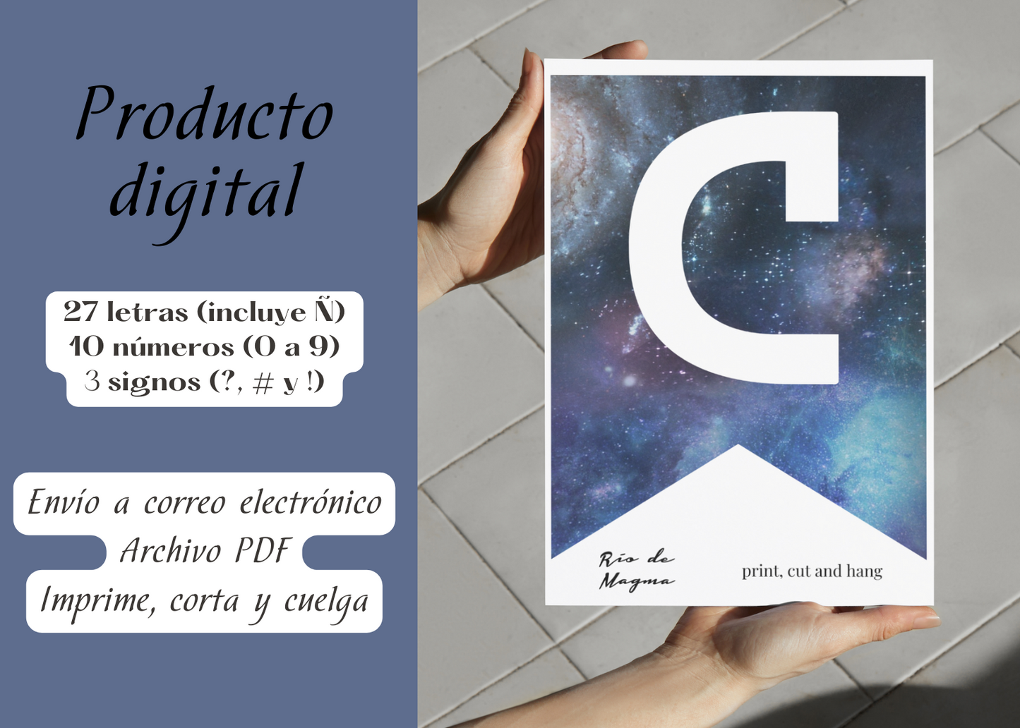 Banderines Galaxia Estilo NASA – Imprimible PDF A4 (Letras y Números)