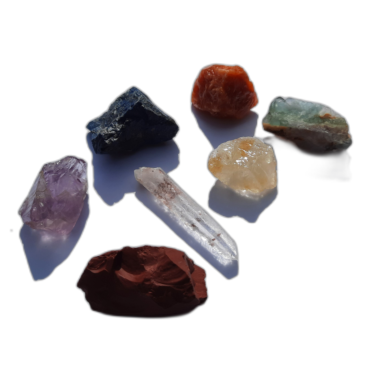 Set Cristales 7 Chakras en Bruto + Instructivo y Bolsa (7 Piedras)