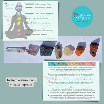 Set Cristales 7 Chakras en Bruto + Instructivo y Bolsa (7 Piedras)