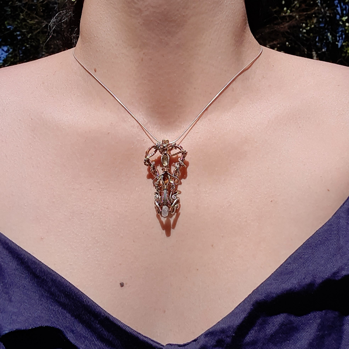 Colgante Wire Wrap – Citrinos Facetados y Aguamarina Dona – Plata 950 y Gold Filled – Pieza única