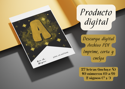 Banderines Diseño Negro y Dorado – Archivo Digital para Imprimir (PDF)