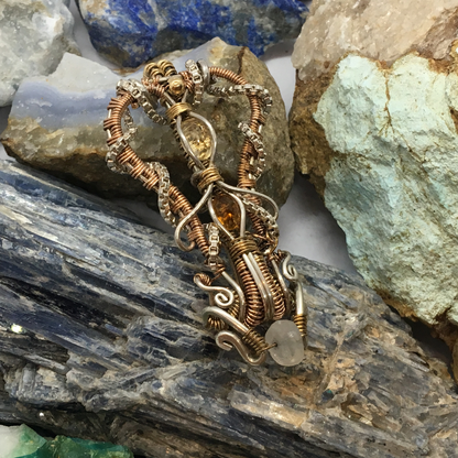 Colgante Wire Wrap – Citrinos Facetados y Aguamarina Dona – Plata 950 y Gold Filled – Pieza única