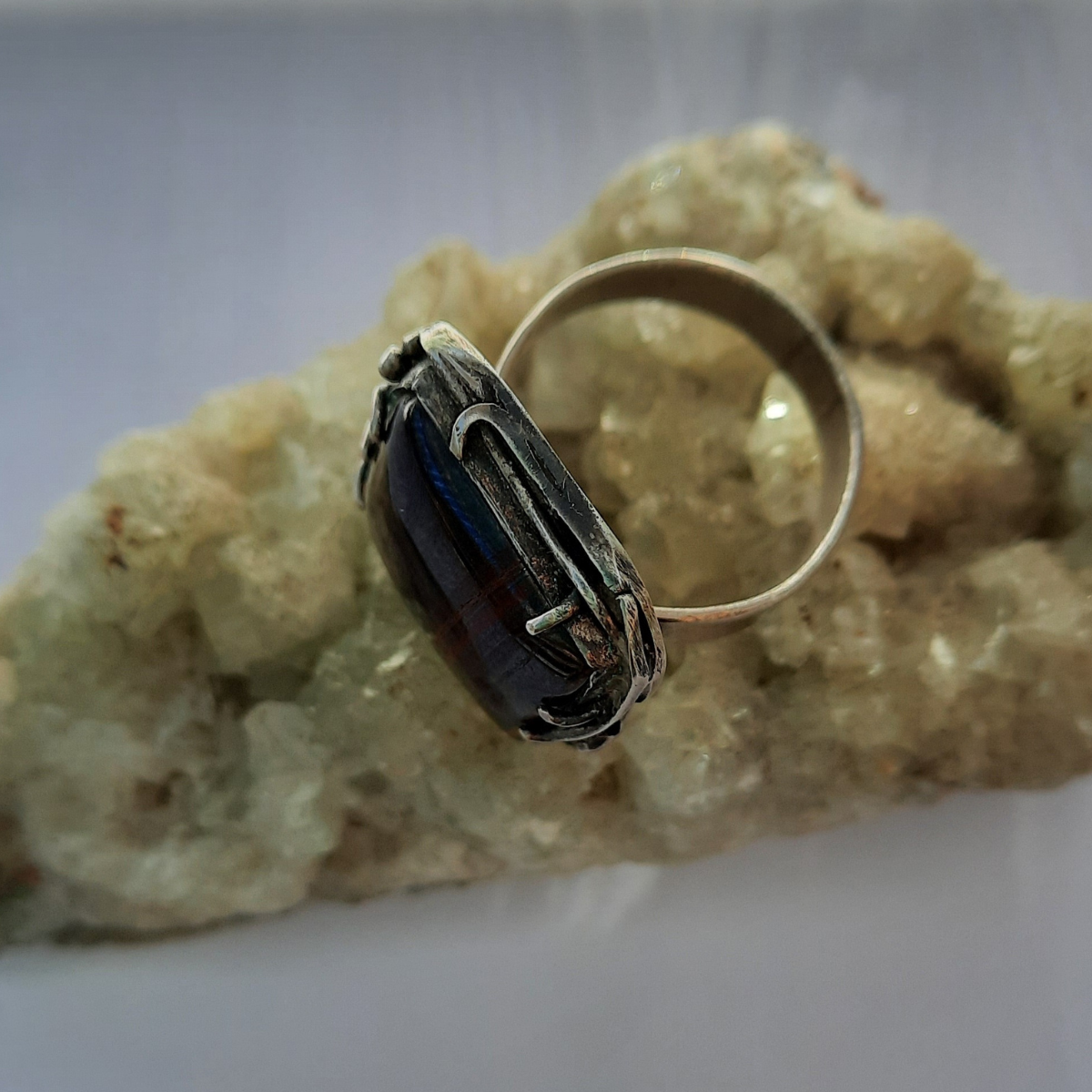 Anillo de Plata 950 con Iron Tiger (Ojo de Tigre) – Talla 15 (US 7.5) – Pieza única