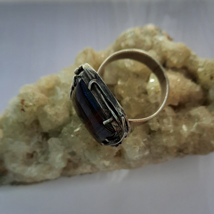 Anillo de Plata 950 con Iron Tiger (Ojo de Tigre) – Talla 15 (US 7.5) – Pieza única