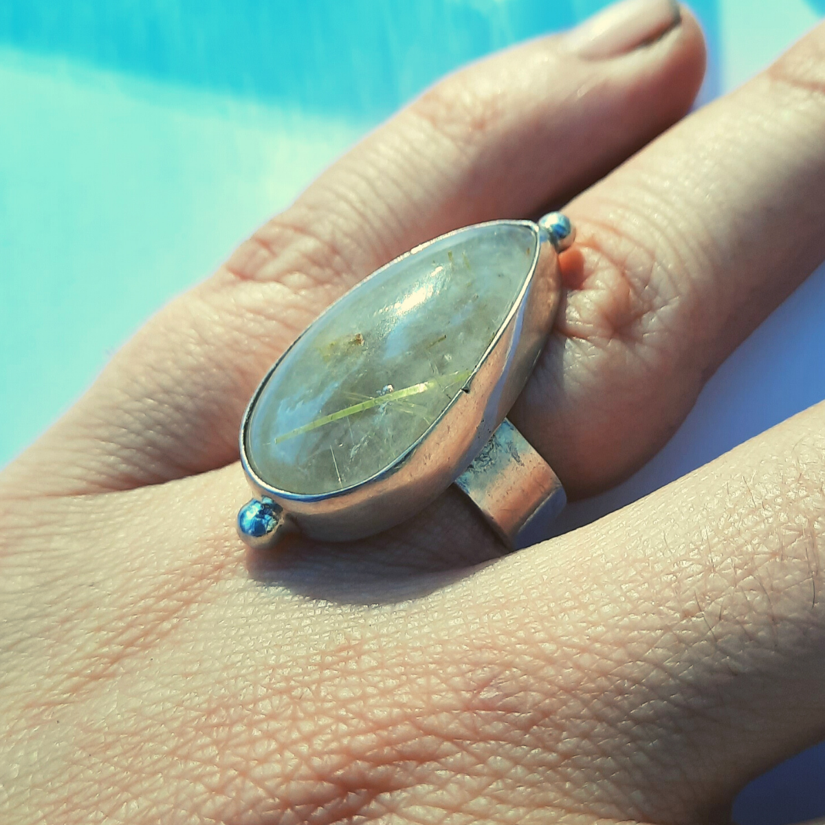 Anillo de Plata 950 con Cuarzo Rutilado Brasileño – Talla 10 (US 5.5) – Pieza única
