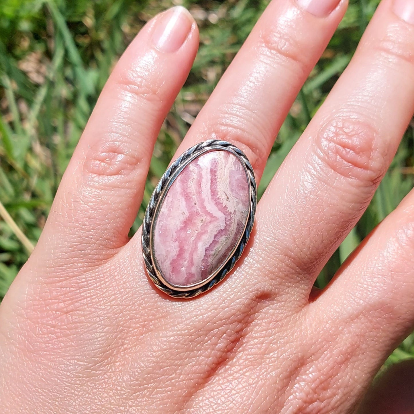 Anillo Ajustable de Plata 950 con Rodocrosita Argentina – Pieza única
