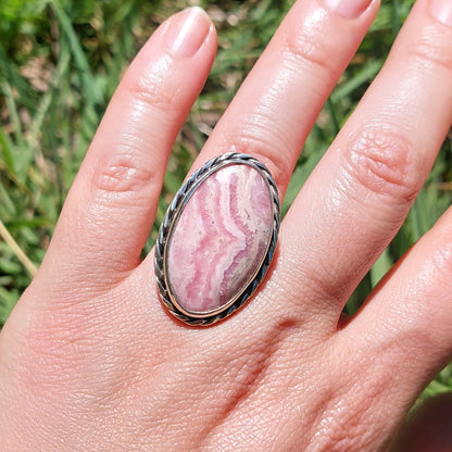 Anillo Ajustable de Plata 950 con Rodocrosita Argentina – Pieza única