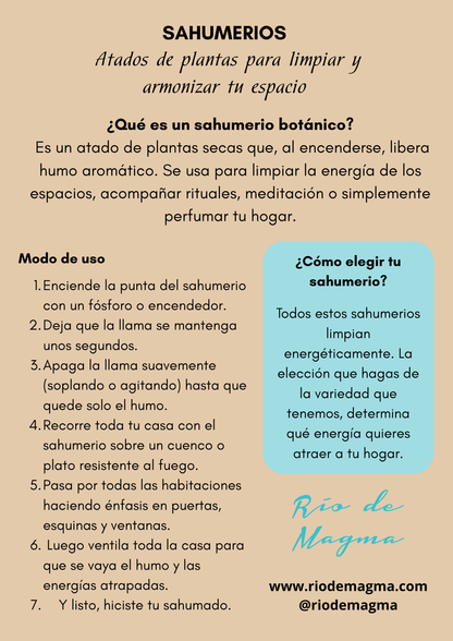 Sahumerio Natural Artesanal (Variedades) – Limpieza y Armonía | Río de Magma