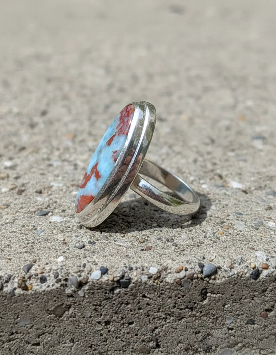 Anillo de Plata 950 con Turquesa Mexicana y Cuprita – Talla 16 (US 7.5) – Pieza única