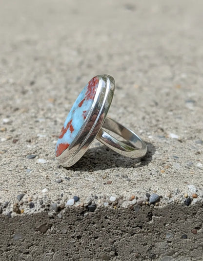 Anillo de Plata 950 con Turquesa Mexicana y Cuprita – Talla 16 (US 7.5) – Pieza única