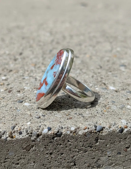 Anillo de Plata 950 con Turquesa Mexicana y Cuprita – Talla 16 (US 7.5) – Pieza única