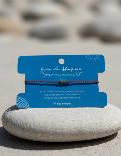 Pulsera Delgada Roja de Protección con Cubos de Bronce | Ajustable | Best Seller