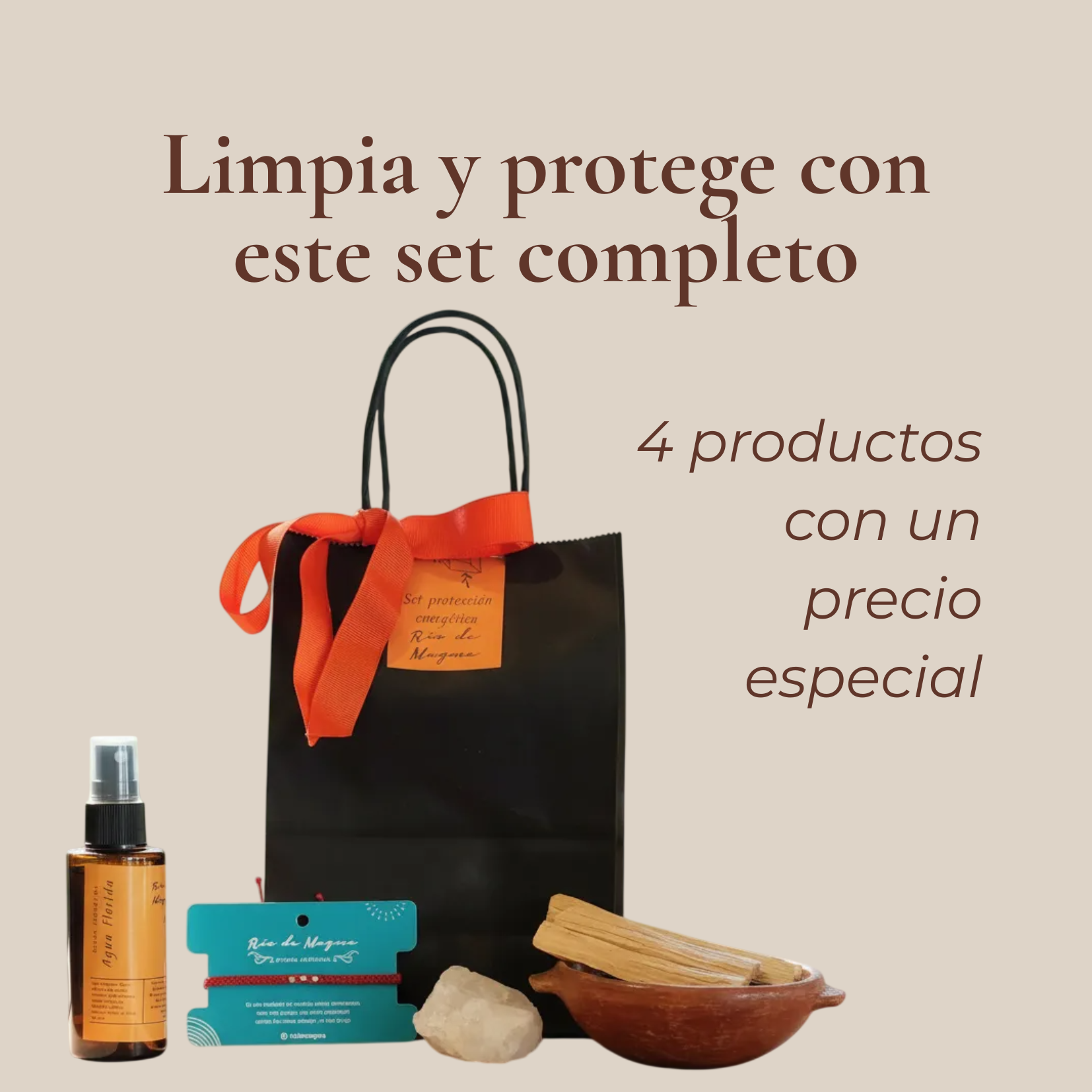 Bruma spray "Ritual Protección · Río de Magma" con etiqueta oscura, sobre fondo blanco