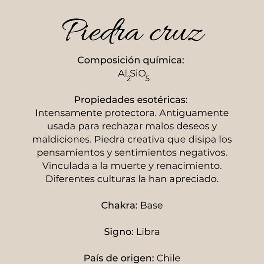 Ficha informativa de piedra cruz sobre fondo beige