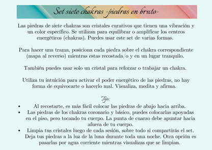 Set Cristales 7 Chakras en Bruto + Instructivo y Bolsa (7 Piedras)