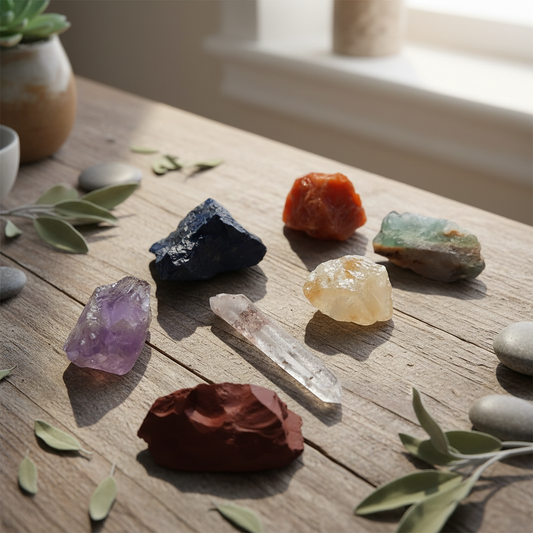 Set Cristales 7 Chakras en Bruto + Instructivo y Bolsa (7 Piedras)