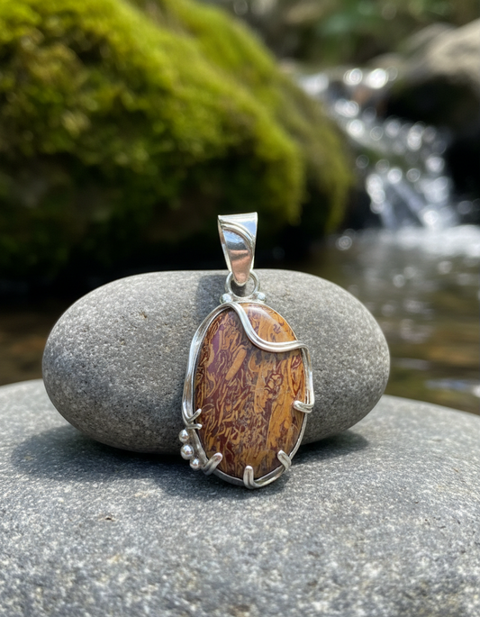 Colgante de Plata 950 con Piedra Caligrafía (Jaspe Miriam) – Pieza única