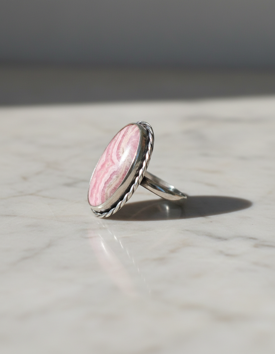 Anillo Ajustable de Plata 950 con Rodocrosita Argentina – Pieza única