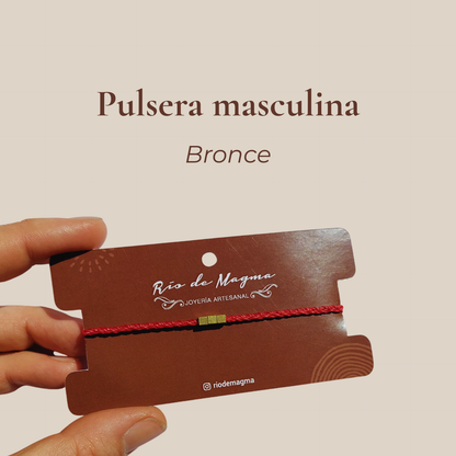 Pulsera Roja de Protección para Hombre con Cuentas de Bronce | Ajustable | Macramé