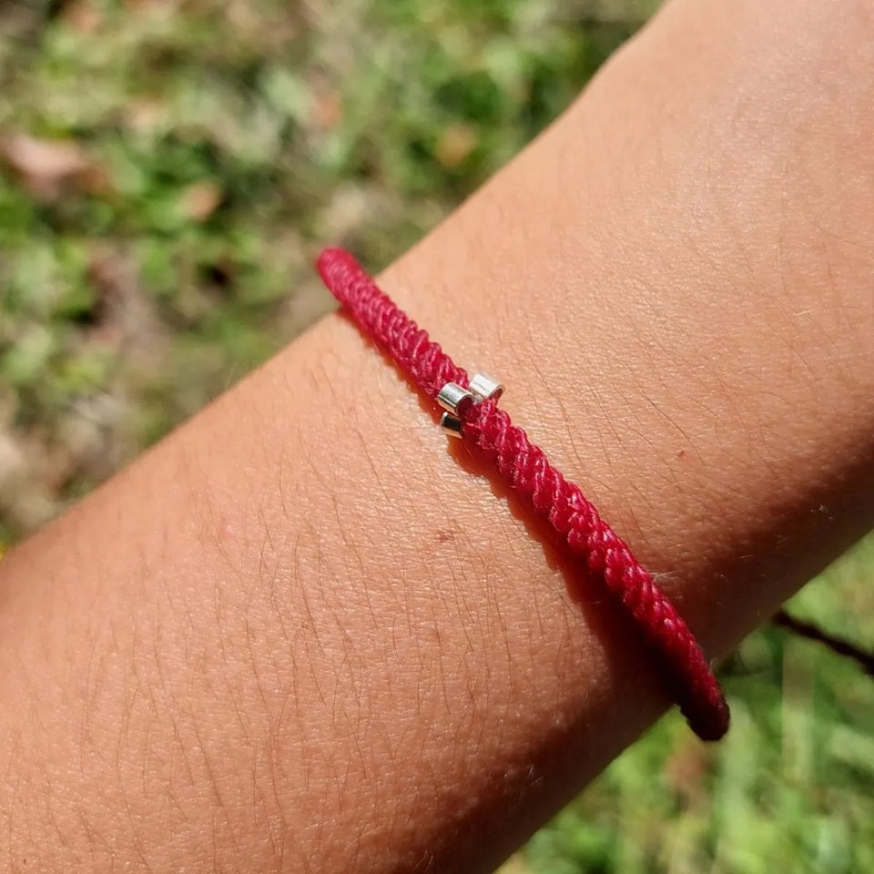 Pulsera Roja Tubular de Protección con Plata 950 | Macramé Ajustable Unisex
