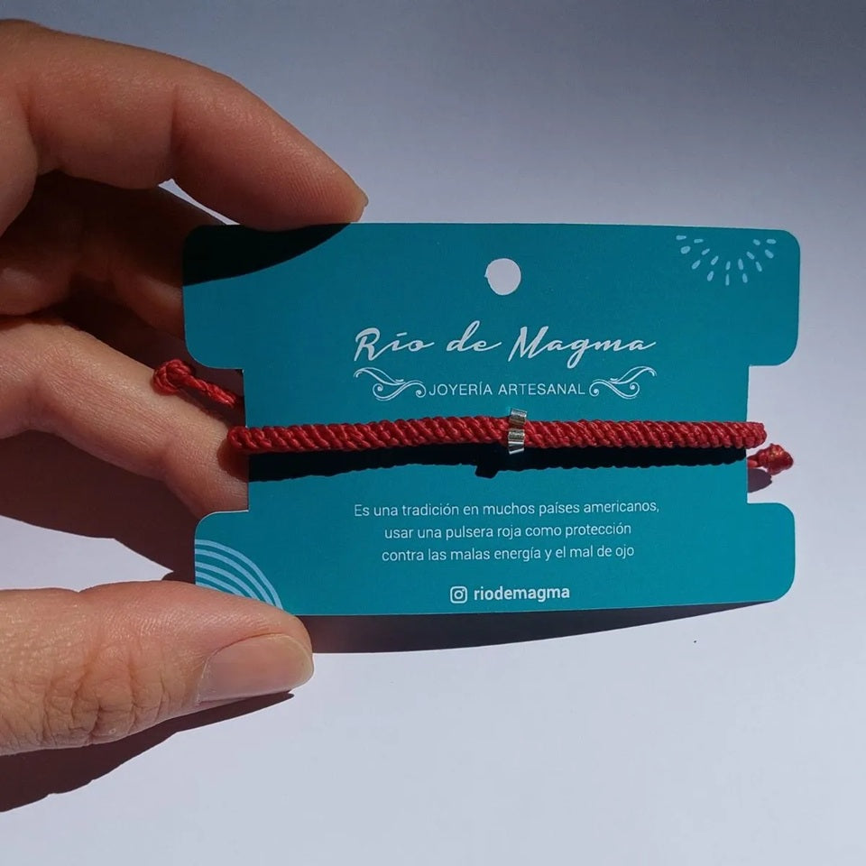 Pulsera Roja Tubular de Protección con Plata 950 | Macramé Ajustable Unisex