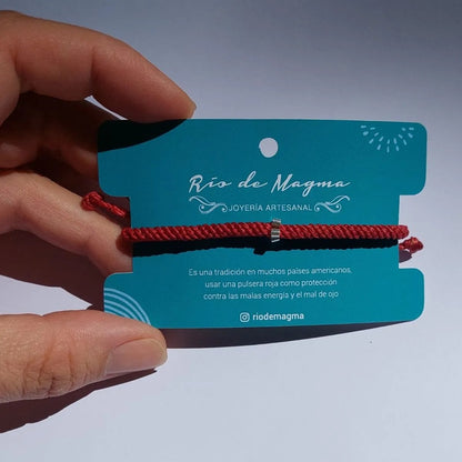 Pulsera Roja Tubular de Protección con Plata 950 | Macramé Ajustable Unisex