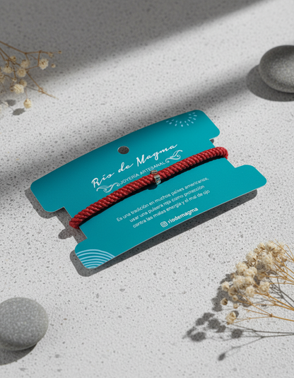 Pulsera Roja Tubular de Protección con Plata 950 | Macramé Ajustable Unisex